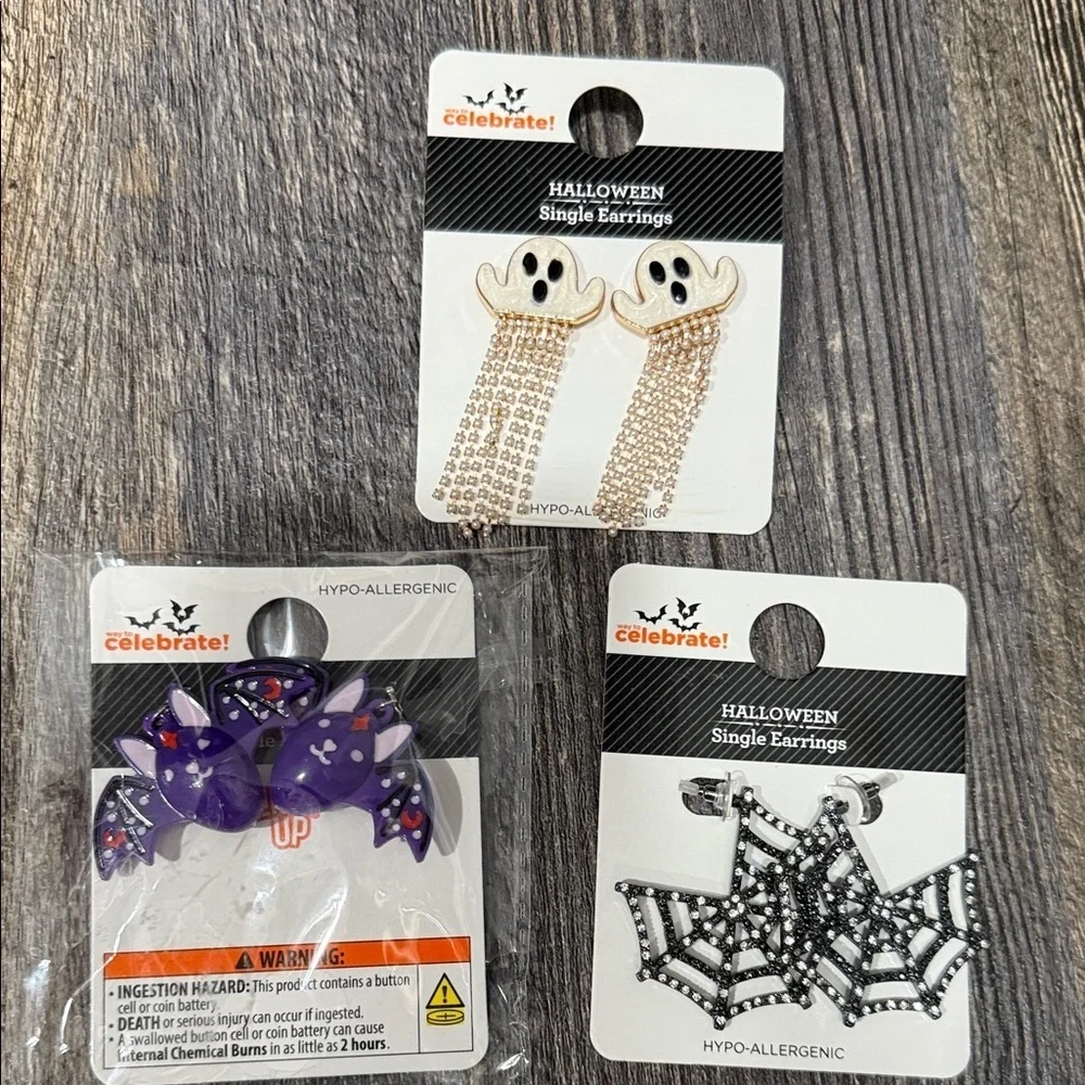3 Halloween Earrings Set - Ghost, Bat, and Spider Designs